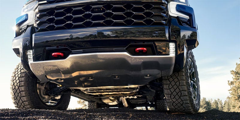Chevrolet Silverado 1500 ZR2 front lower tow hooks and underbody skid plate
