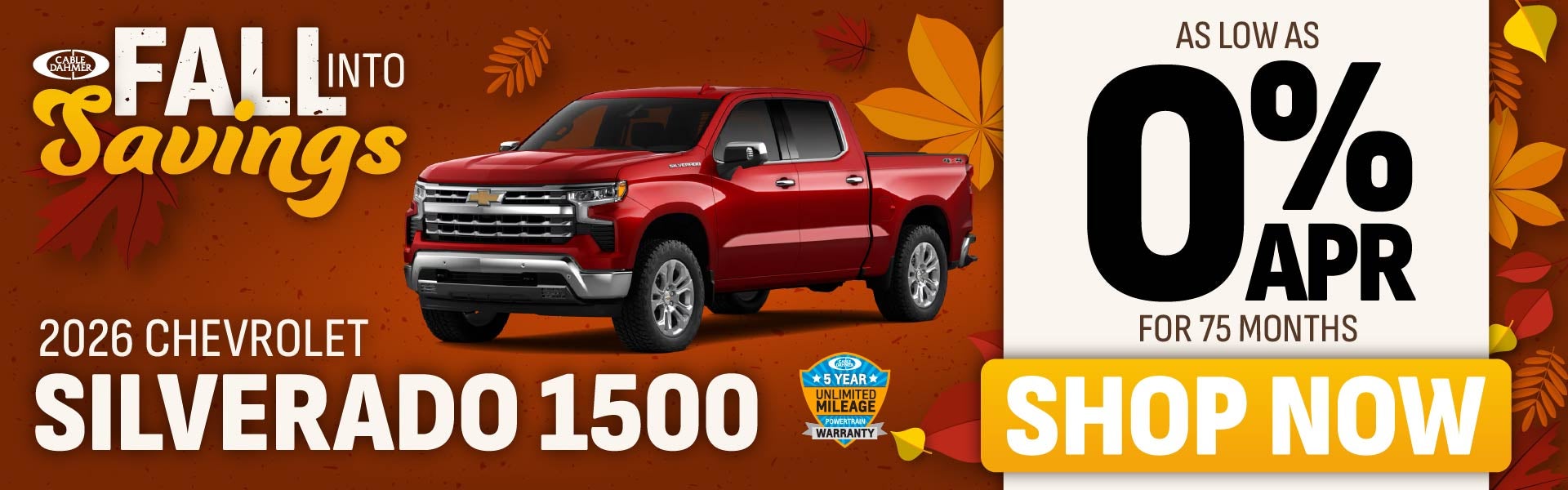 2026 Chevy Silverado 1500 as low as 0% APR for 75 months