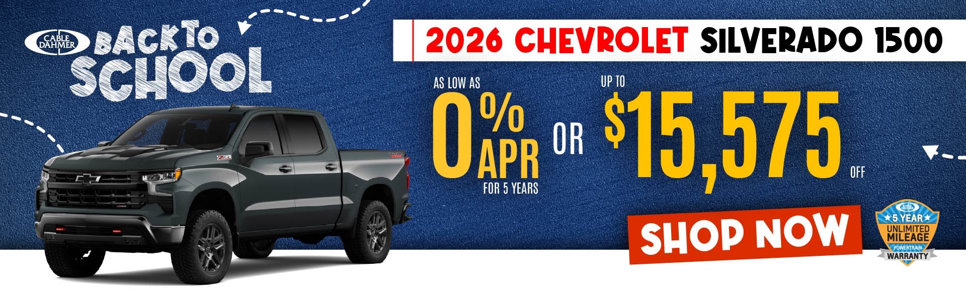 As low as 0% APR for 5 years OR up to $15,575 OFF
