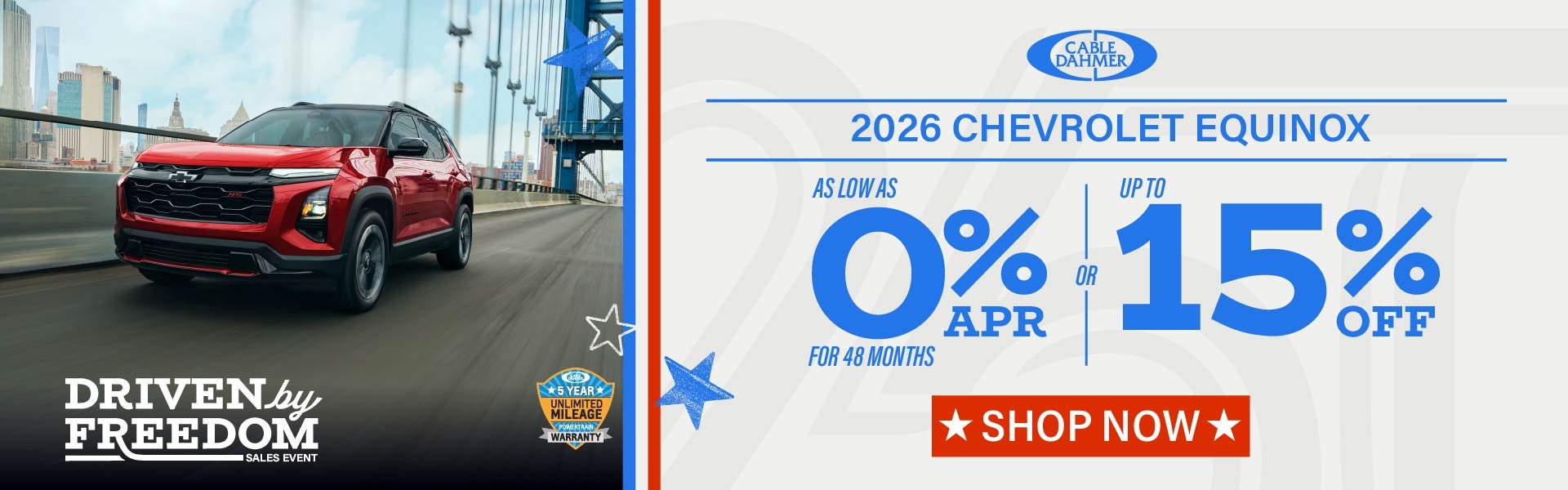 2026 Equinox as low as 0% APR or up to 15% off MSRP